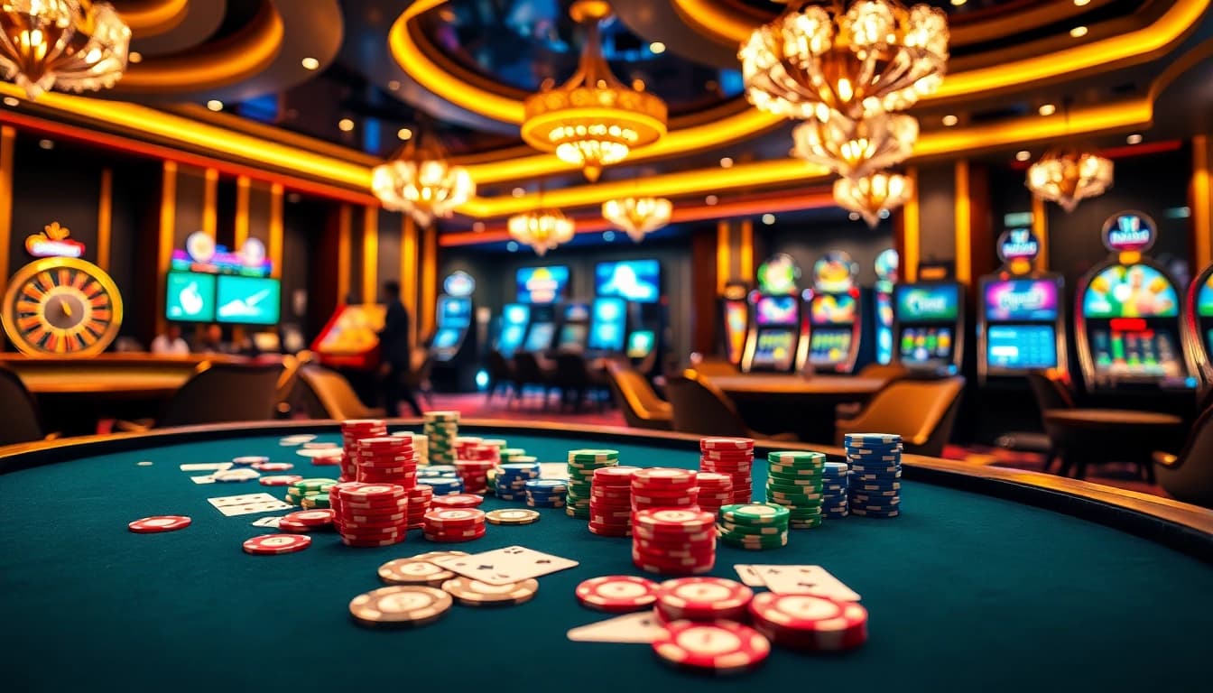 Experience thrilling gameplay at https://new88.help/ with vibrant casino elements like chips and a roulette wheel.