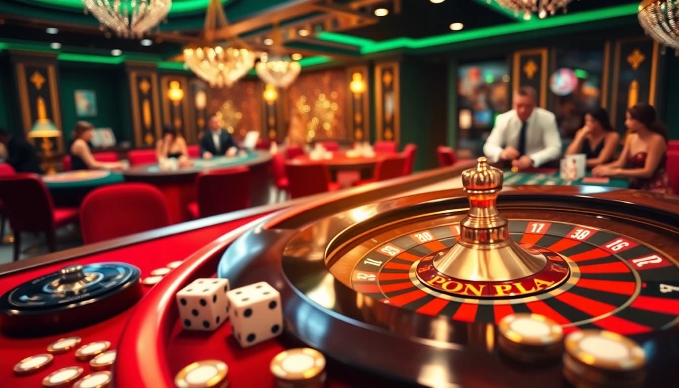 Exciting gaming scene at Gamequeen casino featuring roulette and poker elements.