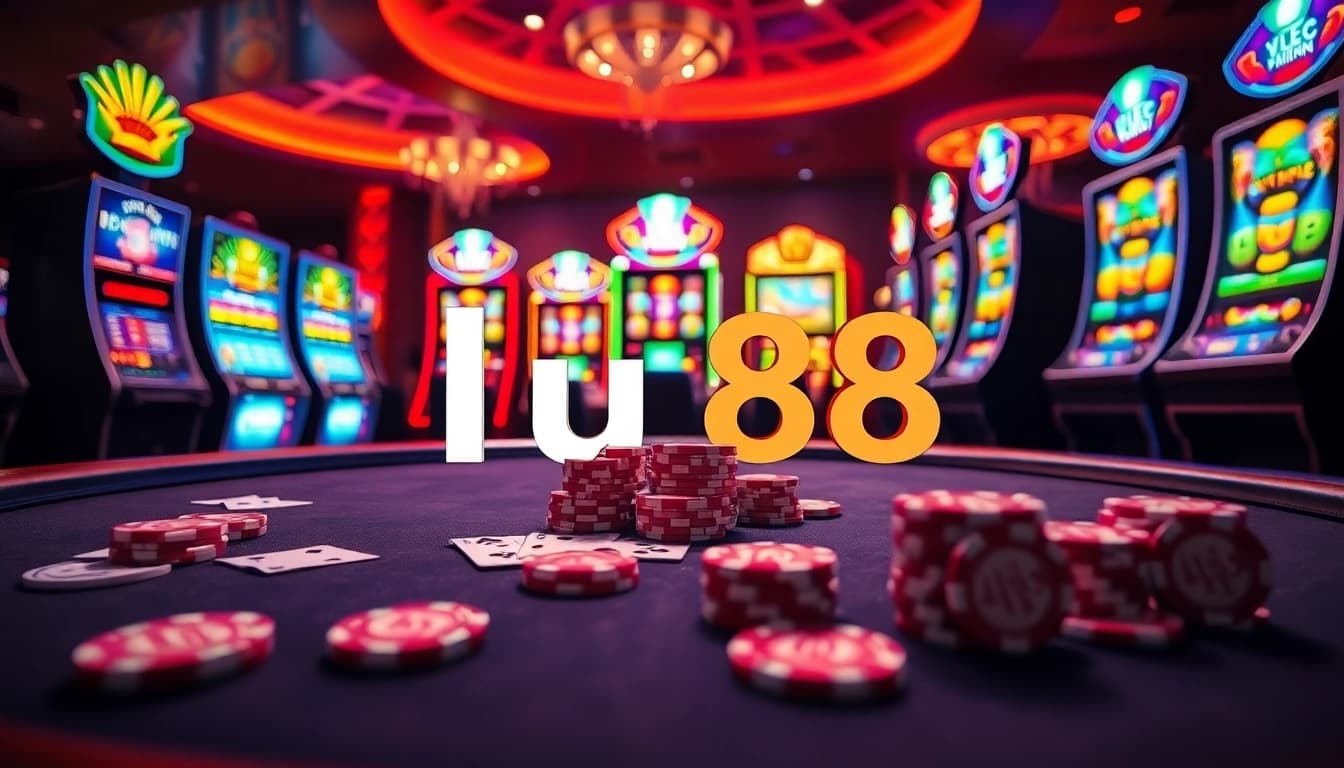 lu88 poker table showcasing high-stakes action with vibrant casino atmosphere