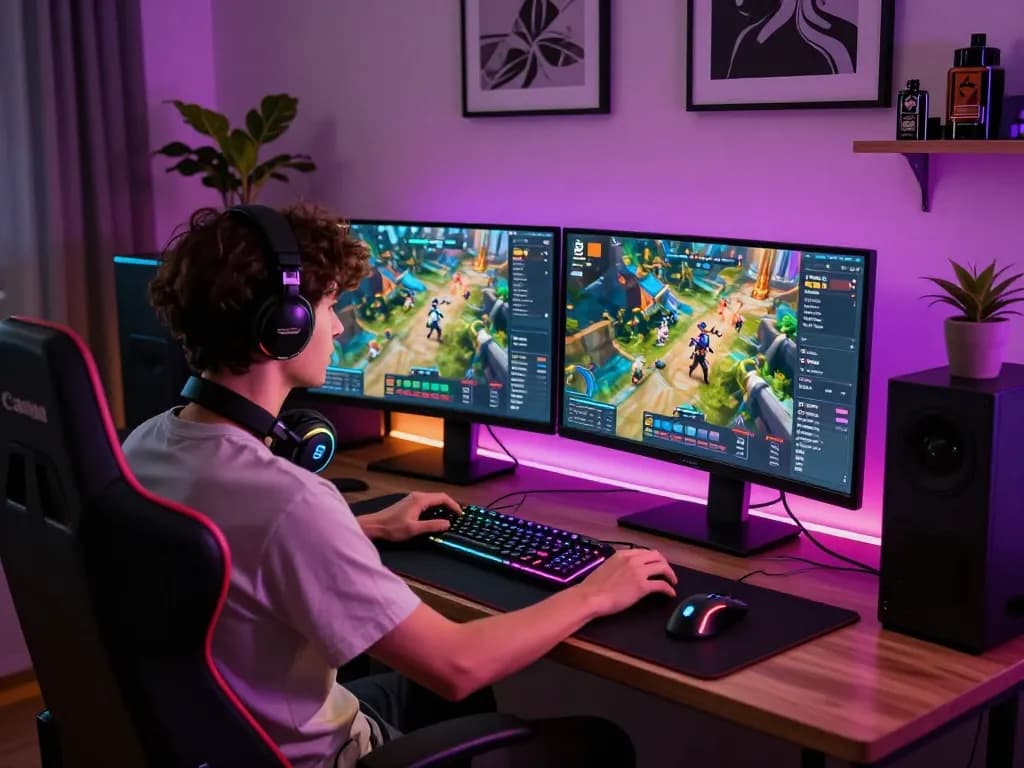 Gamer immersed in an innovative experience on https://fabetz88.com/ with vibrant visuals and modern gaming setup.