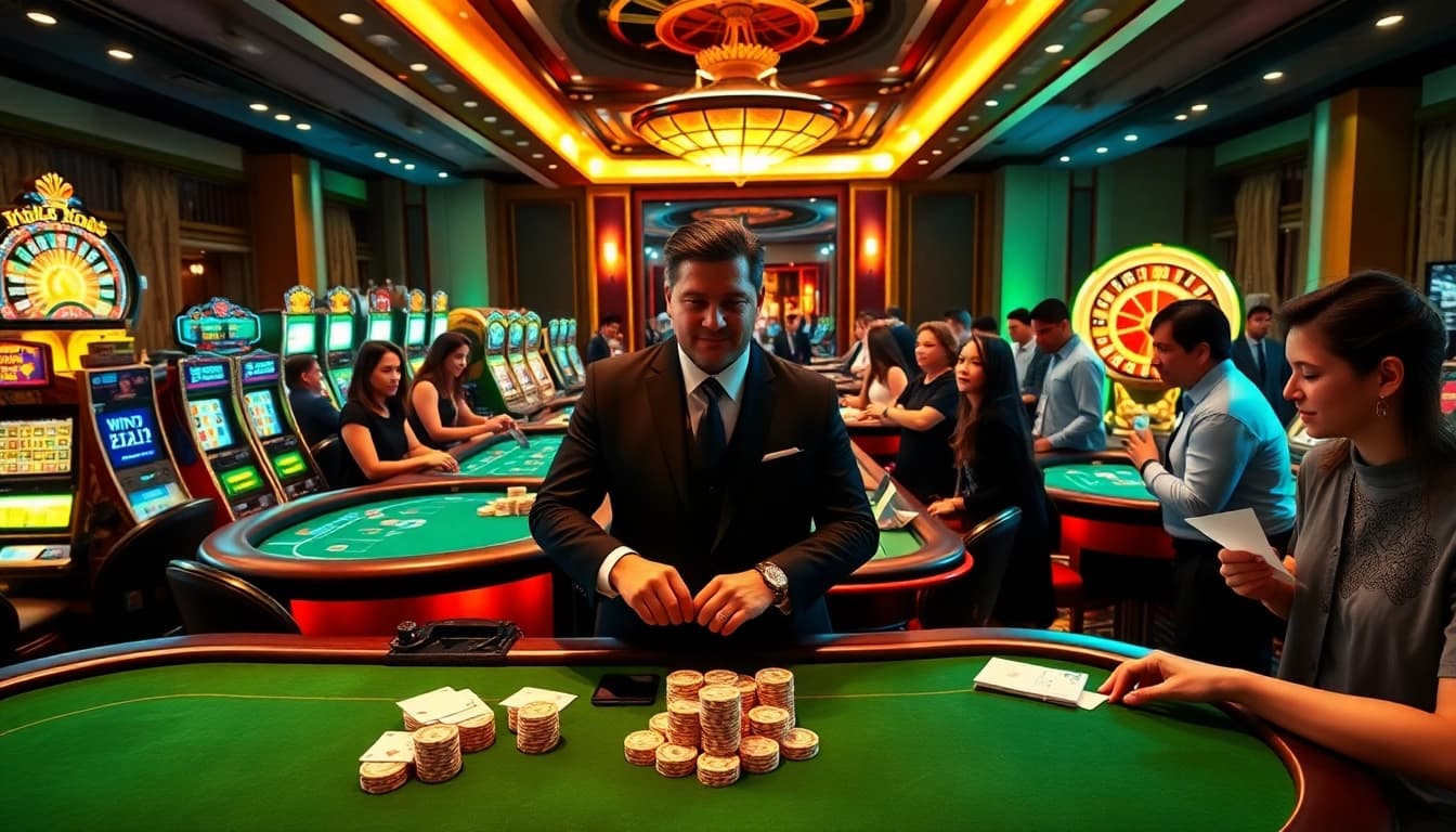 Players enjoying an exhilarating game at the 58win live dealer casino, surrounded by vibrant atmosphere.