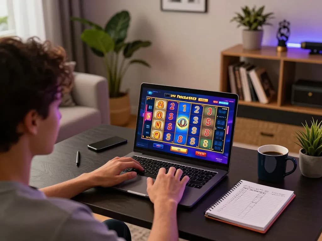 Nohu90 online gaming session featuring vibrant slot game interface and cozy decor