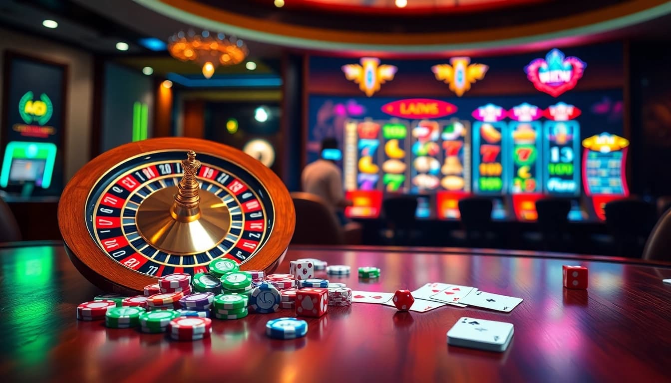 Experience thrilling gameplay on https://hello88k.it.com/ with vibrant poker chips, roulette wheel, and interactive slot machines.