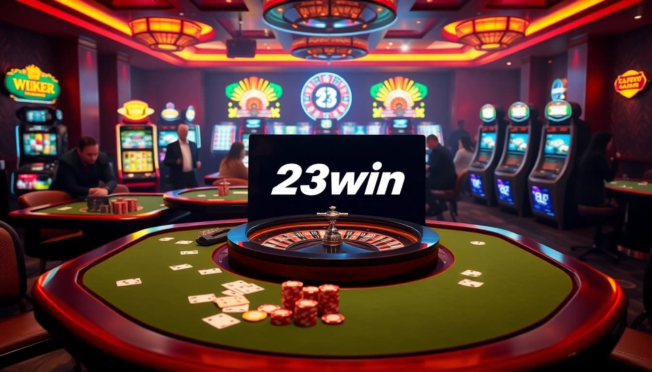 Experience the excitement of gambling at 23win with vibrant casino tables and thrilling slot machines.