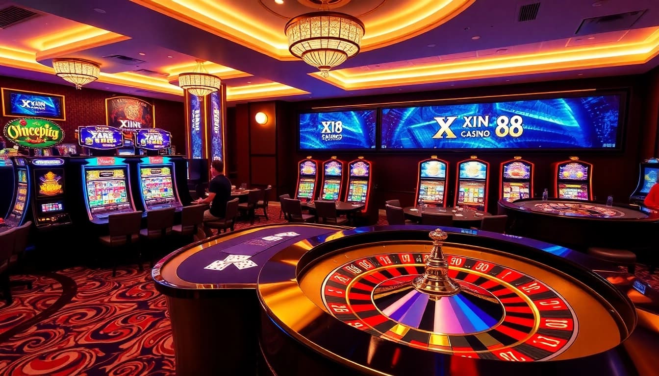 Experience the excitement of Xin 88 with a vibrant casino scene showcasing thrilling games and luxury settings.