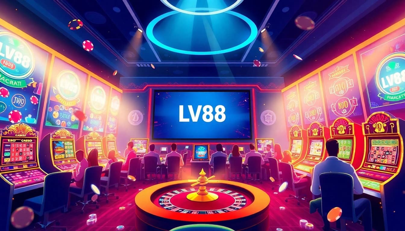 LV88 online casino experience with baccarat and slot games illuminated by dynamic lighting.
