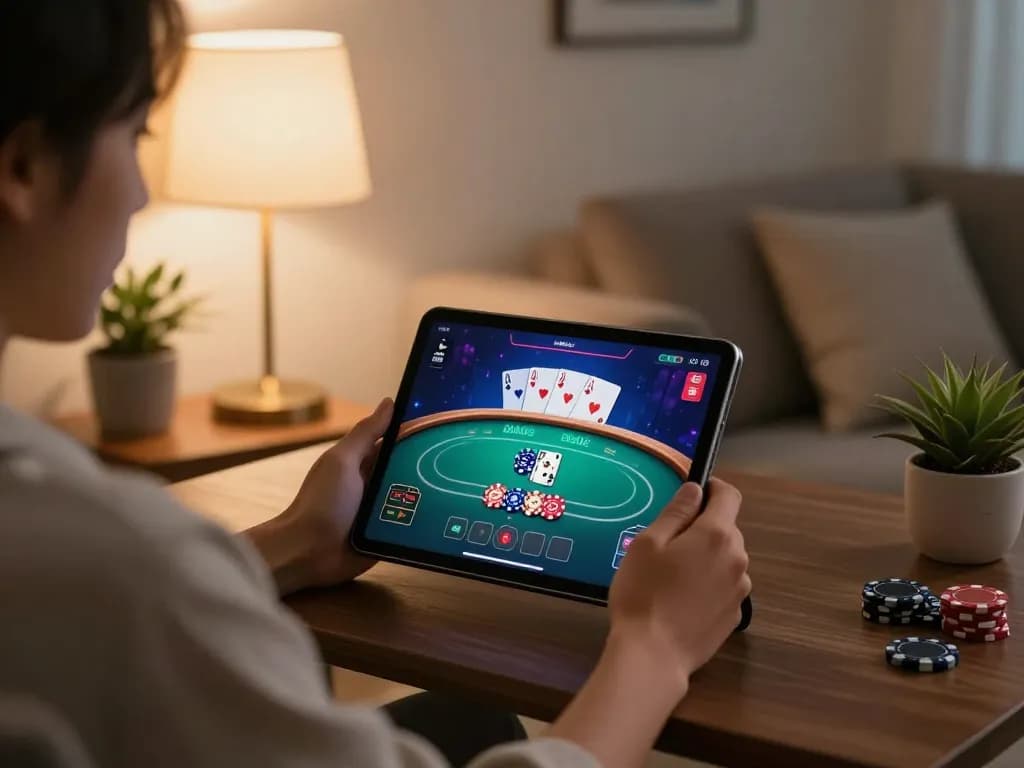Engaged player enjoying Tg88 chính thức online casino experience on tablet.