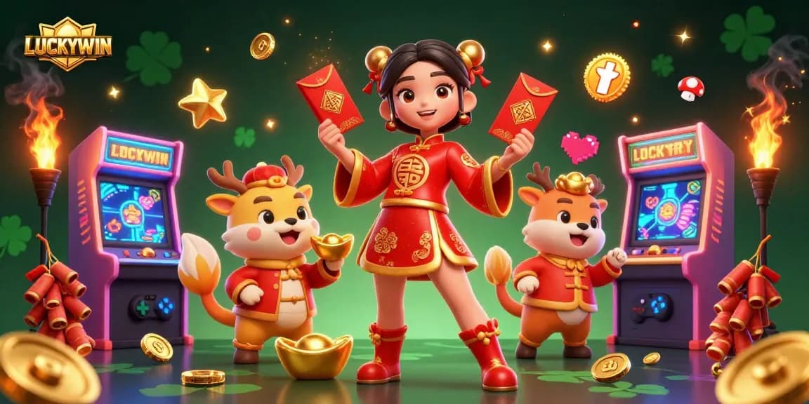 Join the festive celebration at LUCKYWIN with vibrant characters and immersive casino games.