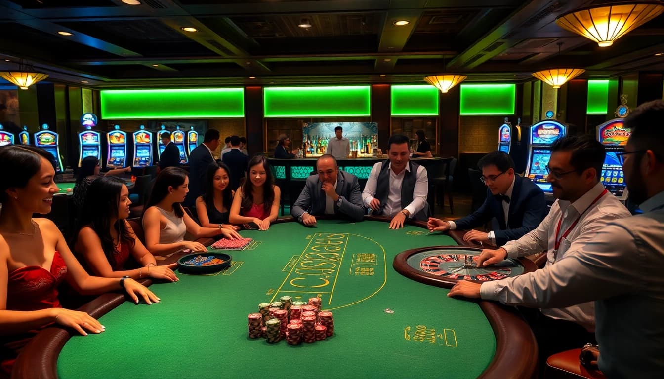 Players engaging at a DR88 casino table amidst luxury and excitement for an unforgettable gaming experience.