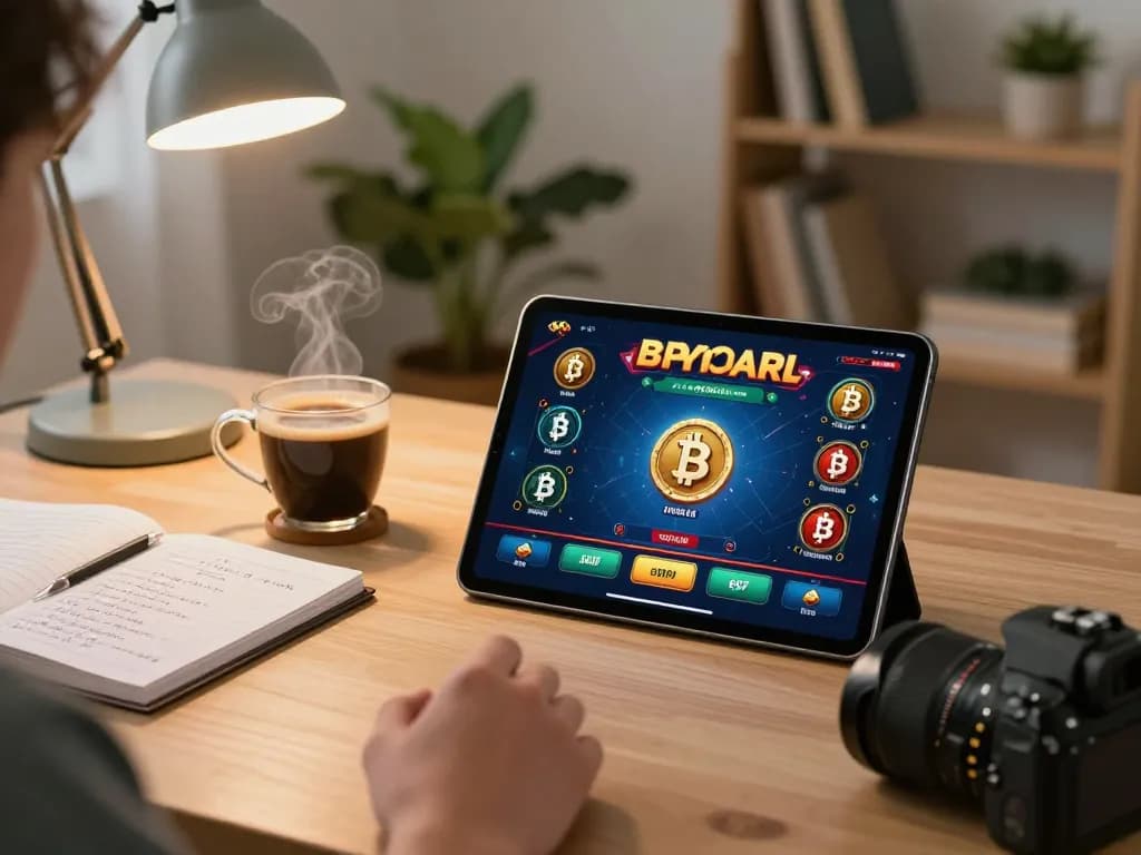 Engaging in online crypto casino gameplay on tablet at home, showcasing strategic betting with cozy surroundings.