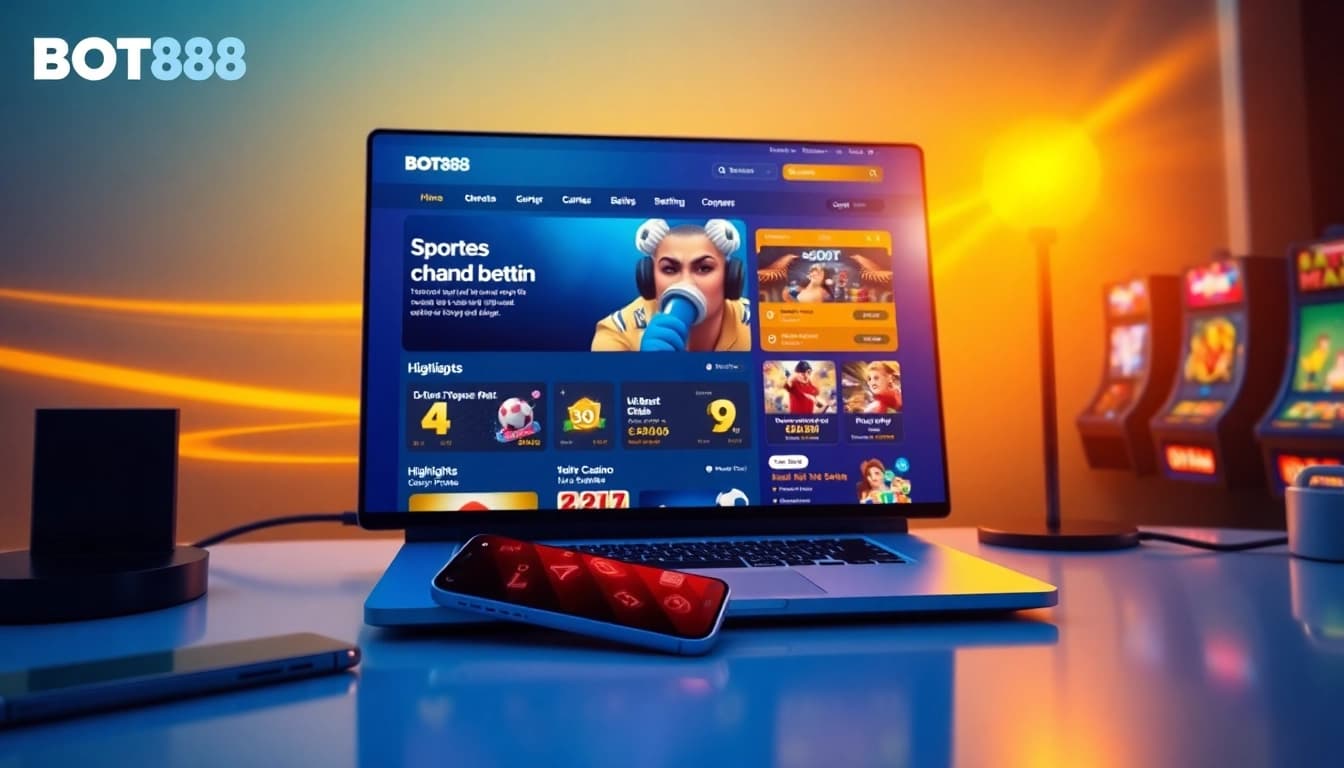Online gambling experience with BOT88 showing sports betting and casino games.