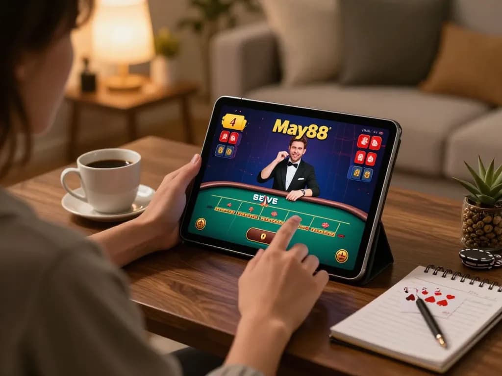 Engaging in live casino gaming on May88, showcasing the interactive experience with thrilling atmosphere.