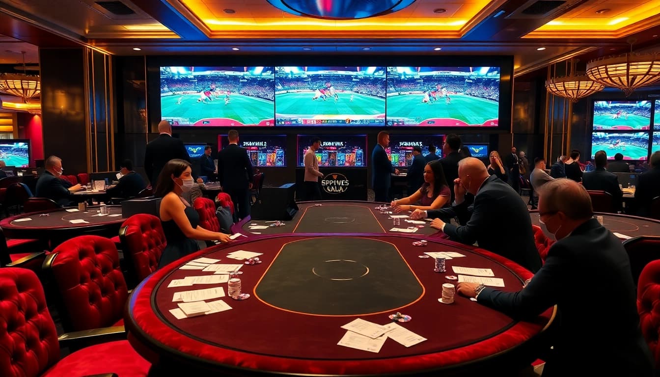 Experience the thrill of Situs Judi Bola with elegant sports betting tables and live match displays.