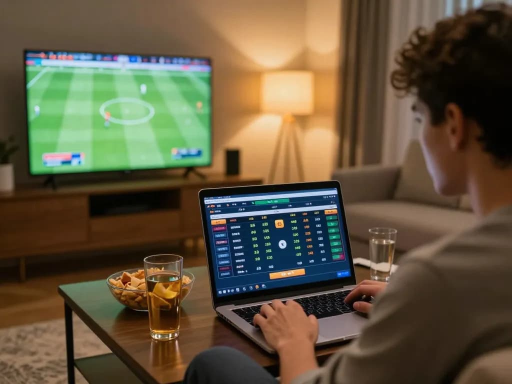 Xem tỷ số bongdalu while engaging in live sports betting at home with snacks and excitement.