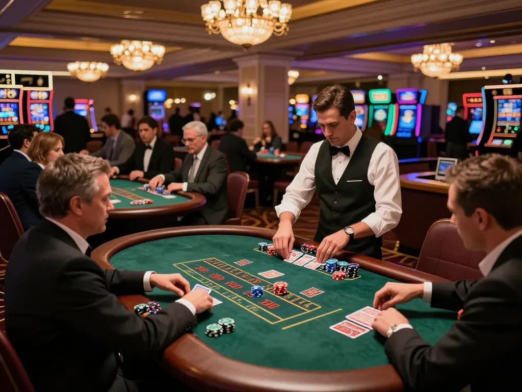 Players engaging in blackjack at taixiusunwin.art casino, highlighting vibrant gaming and strategic action.