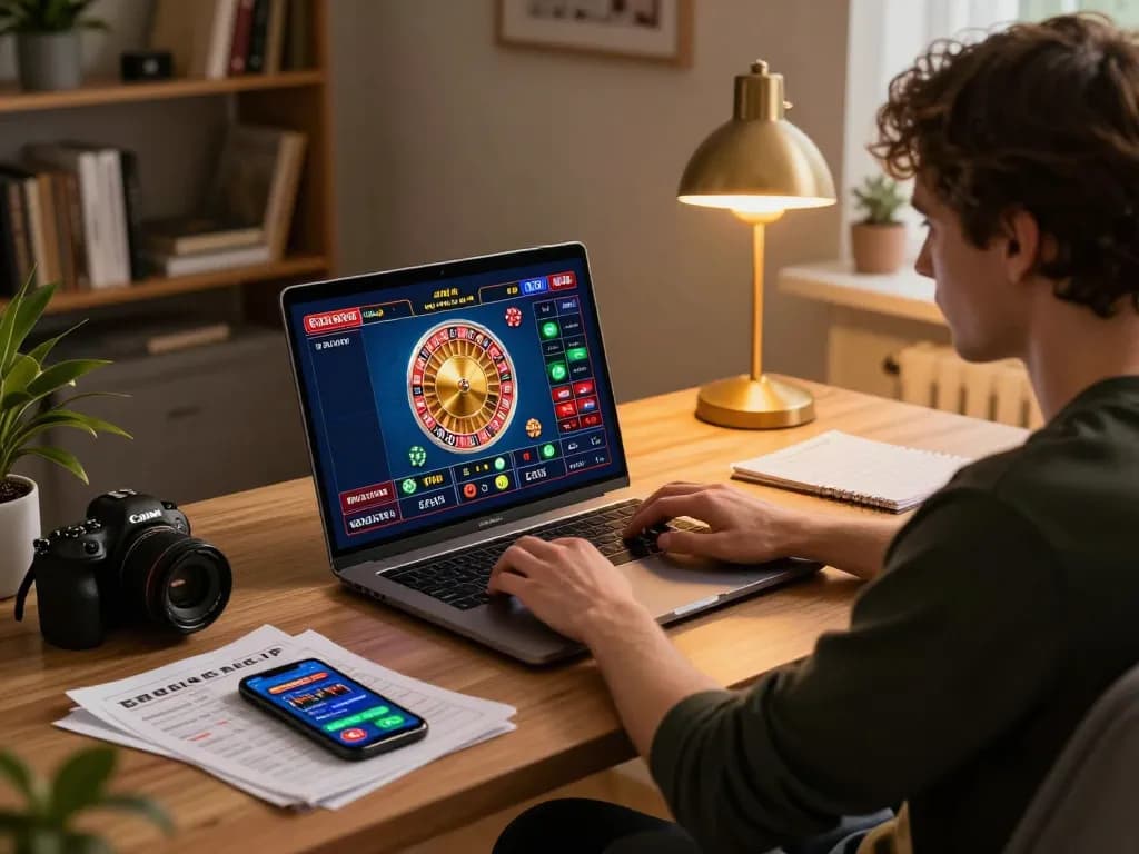 Engaging scene of online gambling with F168 roulette table displayed on laptop, reflecting strategic gameplay.