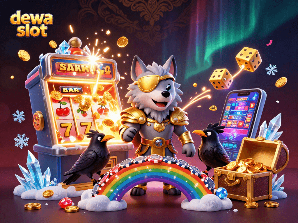 Spin to win big with dewa slot in this vibrant casino scene filled with treasures.