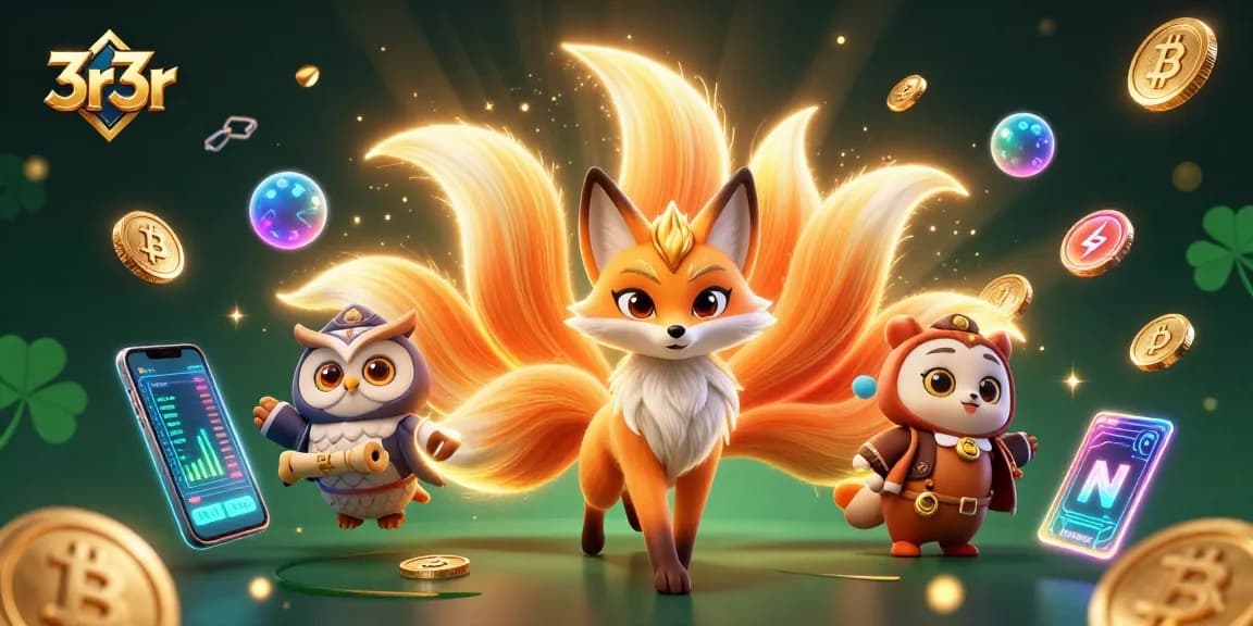 Engage with 3r3r's vibrant online gaming experience featuring lively characters and crypto elements.