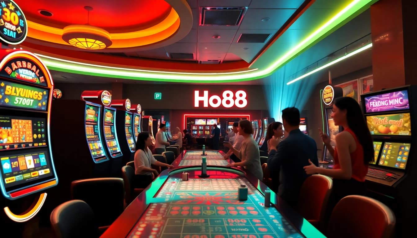 Exciting scene from Ho88 showcasing vibrant casino atmosphere with players celebrating wins.
