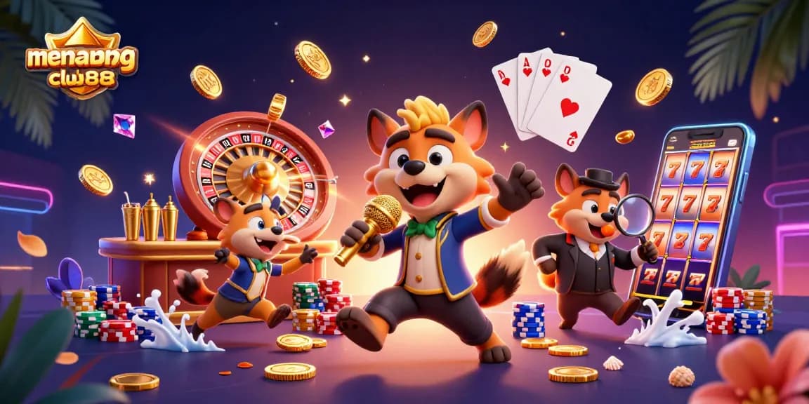 Engage with menangclub88 in a vibrant comedy casino scene filled with treasures and excitement.