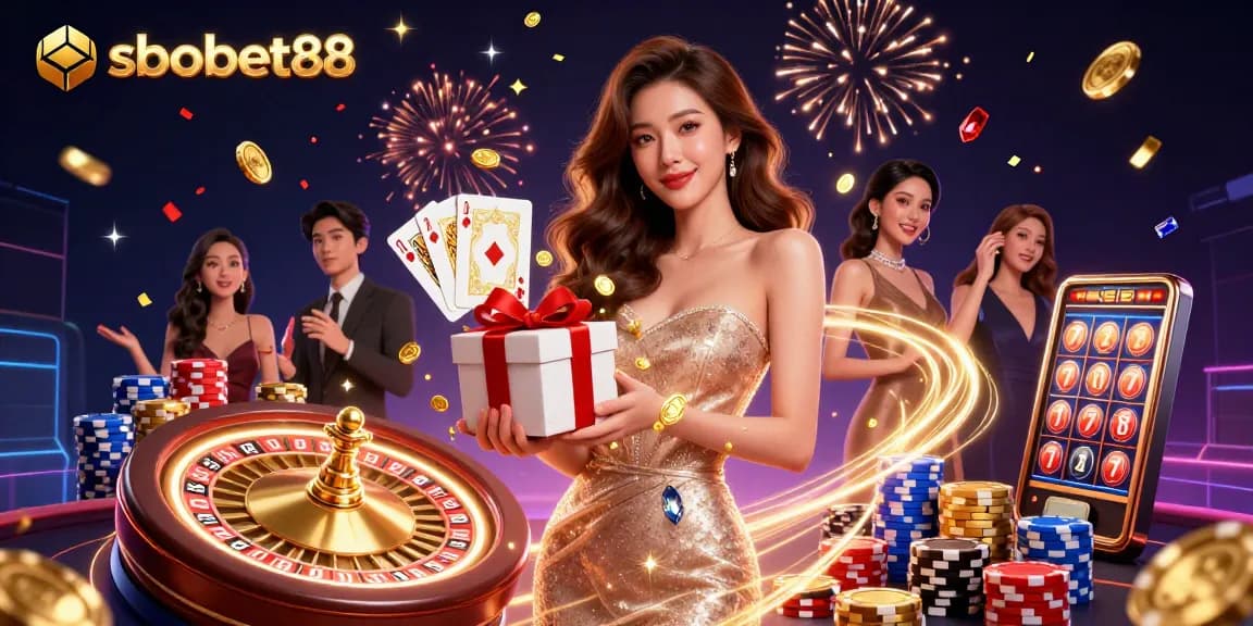 Place winning bets with sbobet88 agents, featuring festive Asian theme casino characters.
