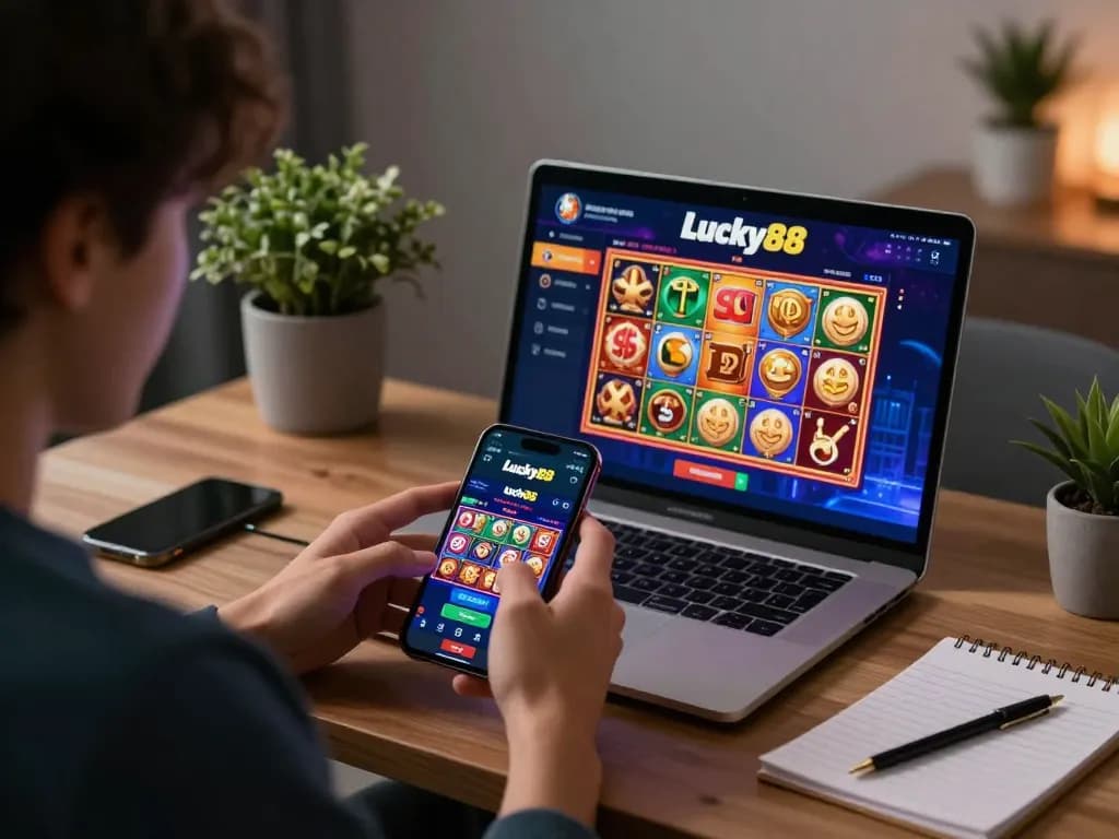 Enjoying fun gameplay with Lucky88 casino app during a cozy home gaming session