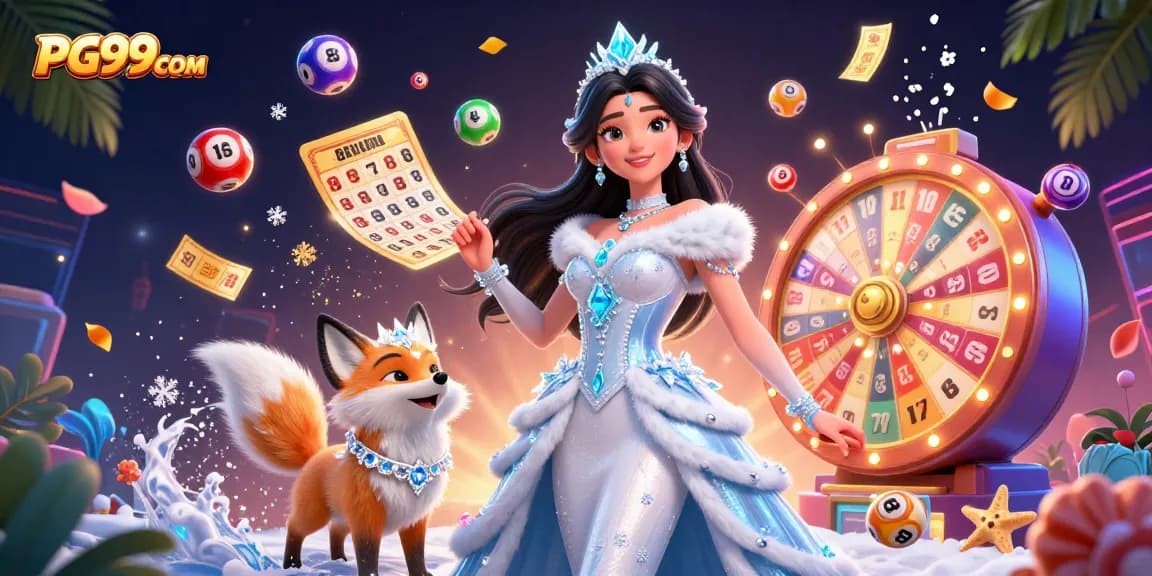 Engage in thrilling gameplay with PG99COM's vibrant lottery scene featuring exciting elements and characters.