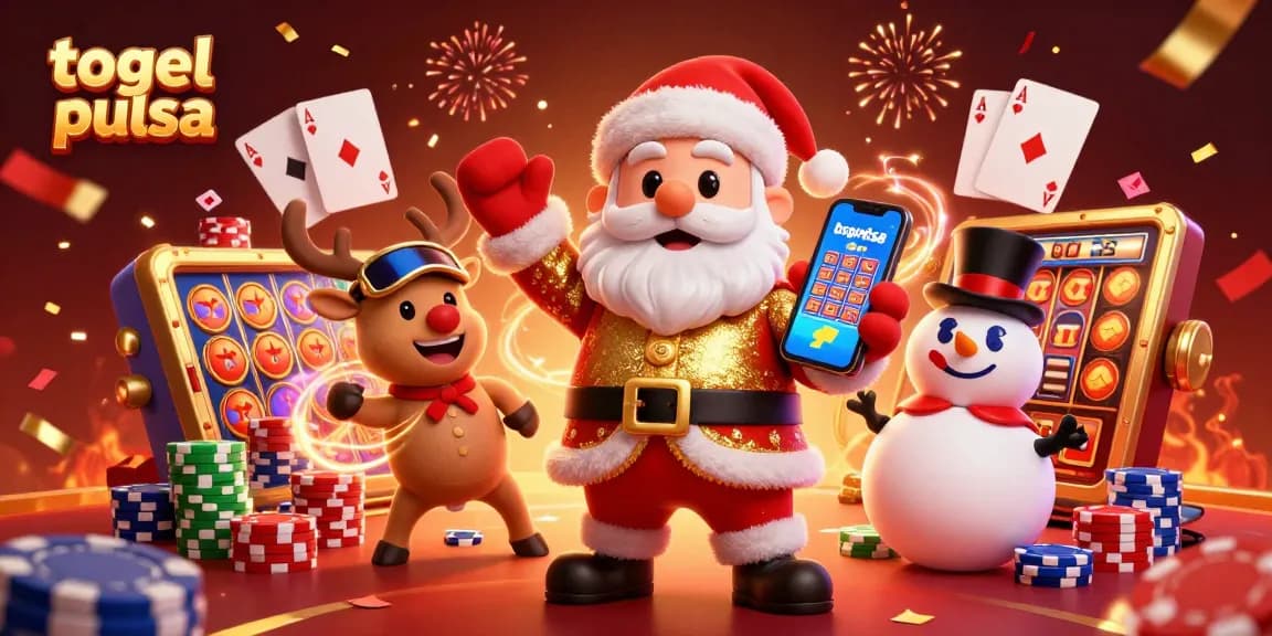 Engage with togel pulsa through a festive casino night featuring Santa and friends celebrating jackpot wins.