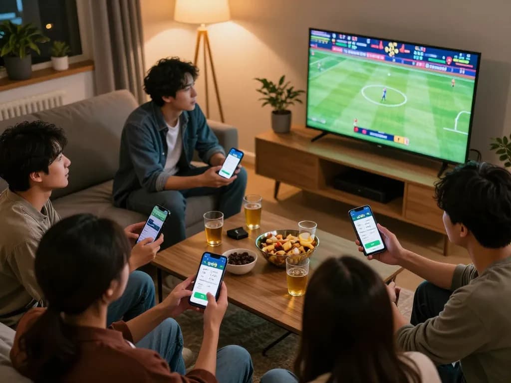 Engaging sports betting experience using the go8 app in a lively home setting.