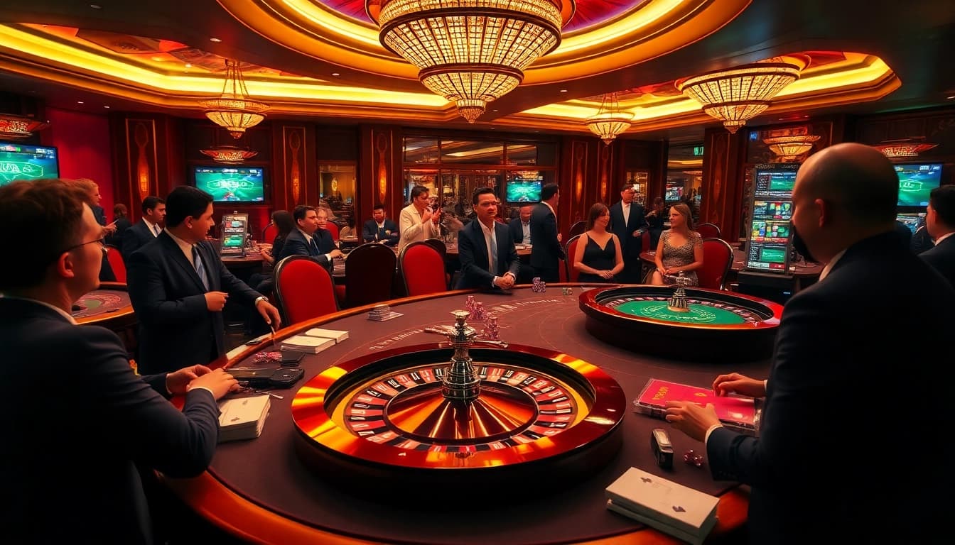 Engaging players at MK8 as they enjoy high-stakes poker and roulette in a luxurious casino setting.