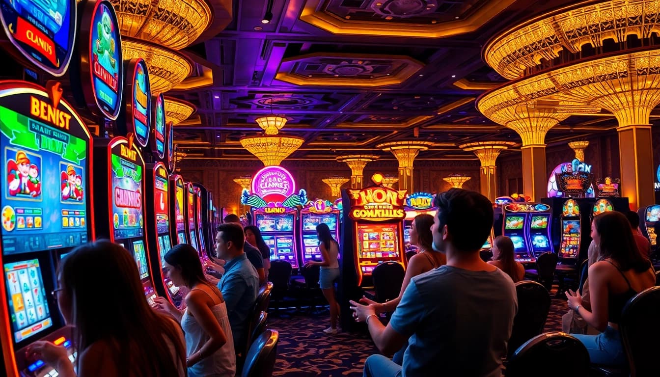 Experience thrilling moments at 18vip娱乐's vibrant casino scene filled with exciting slot machines.