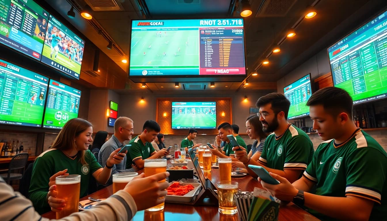 kèo nhà cái showcased in a lively sports betting environment with fans cheering.