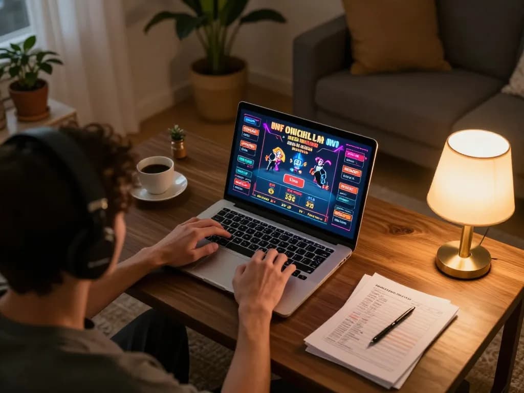 Engaging in NK88 online gambling with a cozy home setup and dynamic game screen