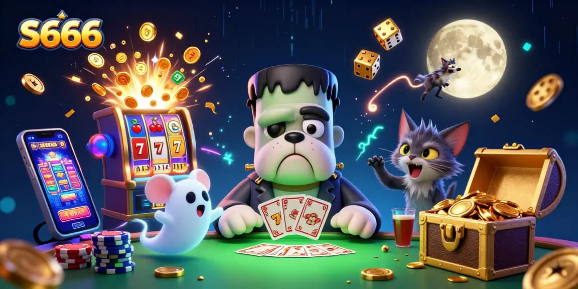 Experience thrilling moments at S666 with a 3D cartoon Frankenstein dealer and gaming explosions.