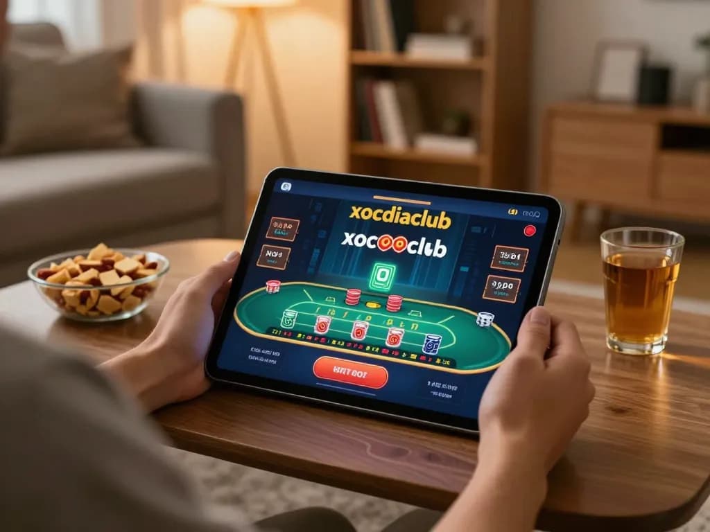 xocdiaclub player engaging with online blackjack game on tablet in cozy home setting