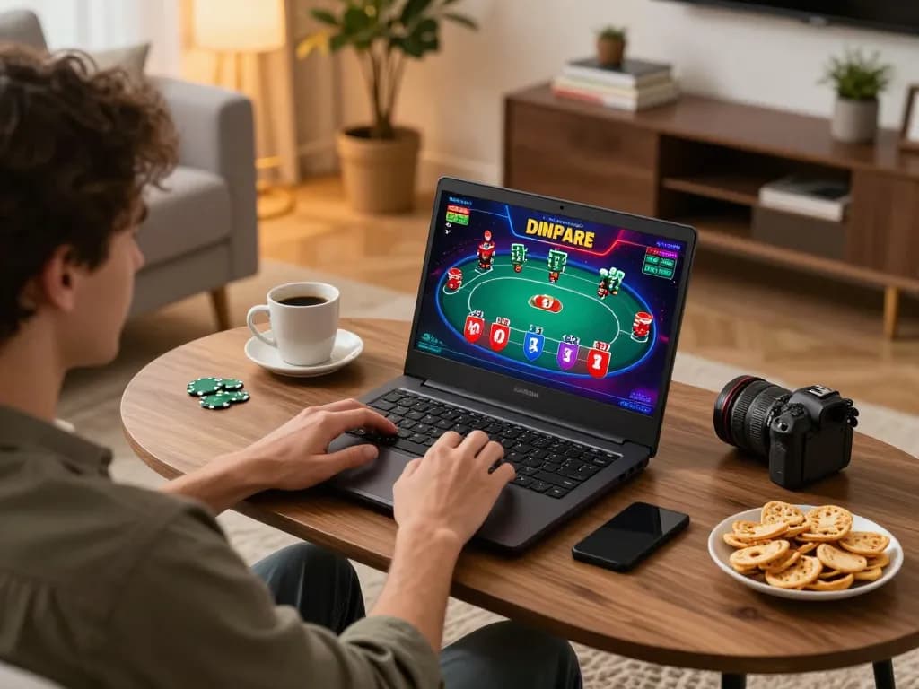 Online gaming experience on https://mk8th.net/ with engaging poker action in a cozy home setting.