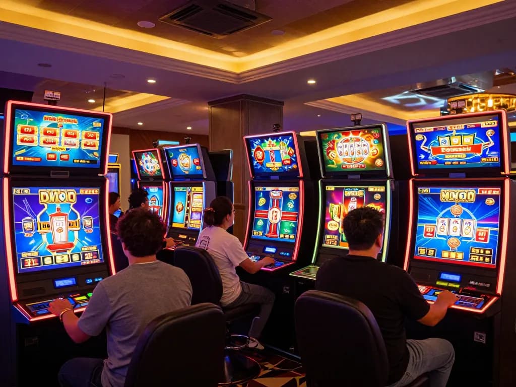 Engaged players enjoying the MMOO online casino experience with vibrant slot machines and interactive gameplay elements.