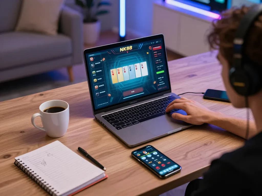 Player strategizing on NK88 game while enjoying a comfortable home gaming setup.