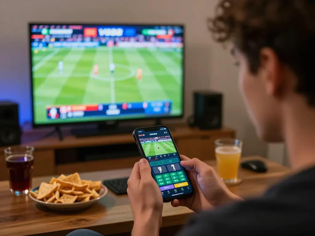 Engaged player using VU88 smartphone app for live sports betting at home