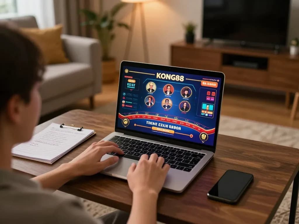 KONG88 player engaged in online casino with live dealer games in a cozy home setup