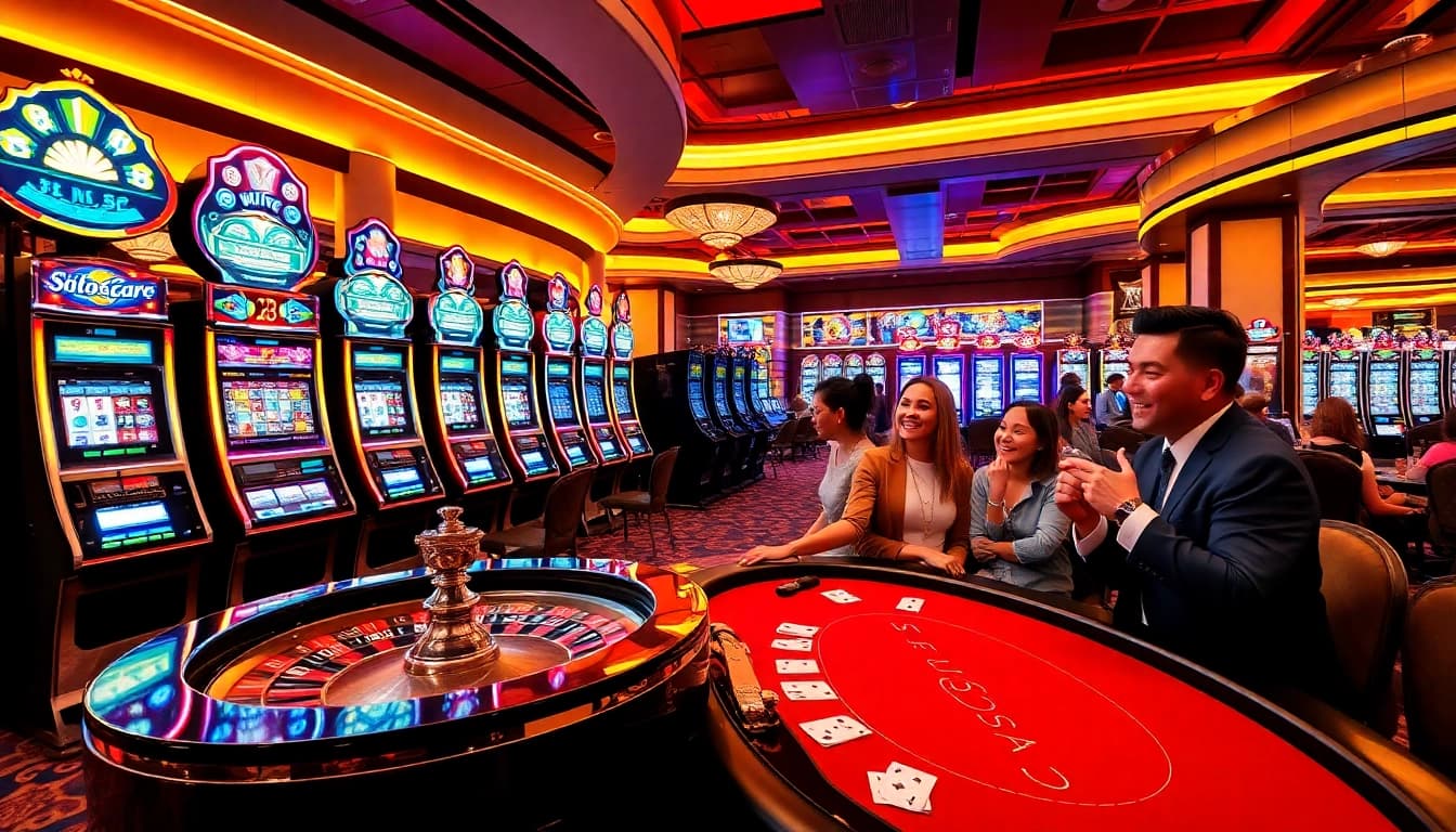 Engaging Slot Gacor players enjoying a thrilling casino experience with vibrant slot machines.