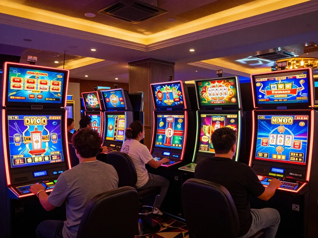 Engaged players enjoying the MMOO online casino experience with vibrant slot machines and interactive gameplay elements.