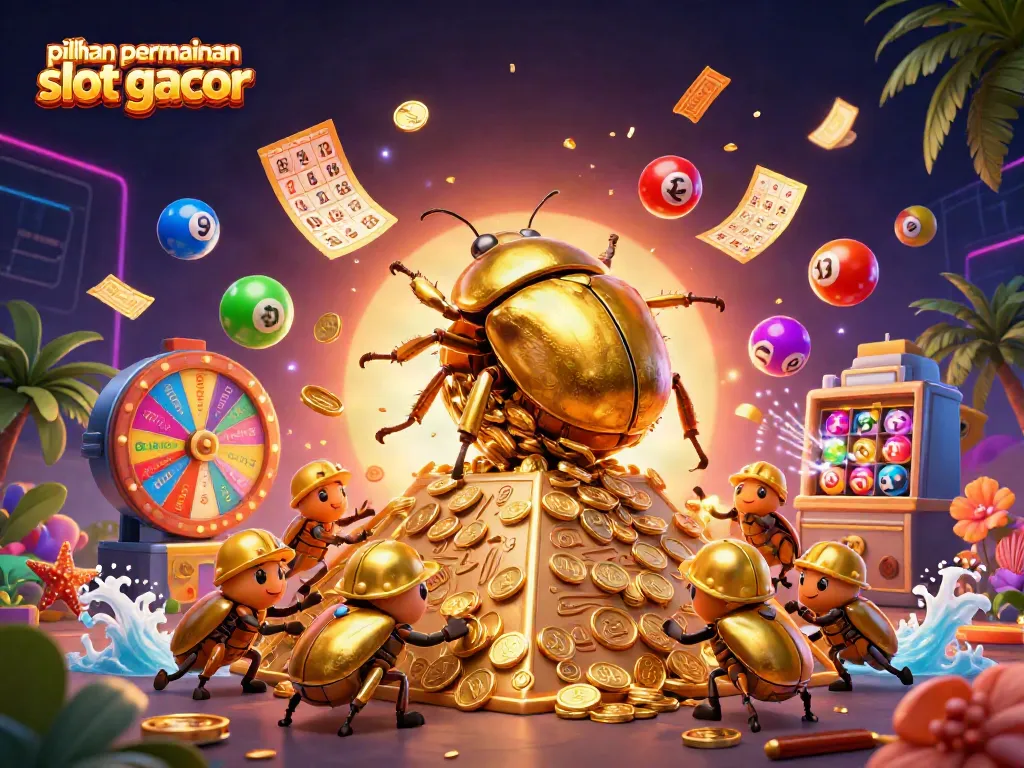 Visualisasi pilihan permainan slot gacor dengan simbol kasino yang menarik dan elemen perjudian yang dinamis