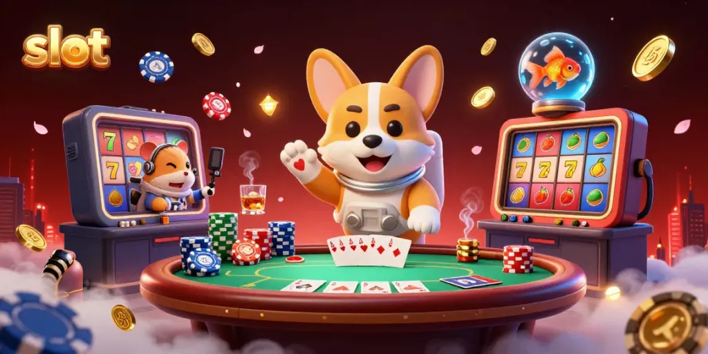 Experience thrilling slot adventures with an astronaut corgi and casino action in zero gravity.