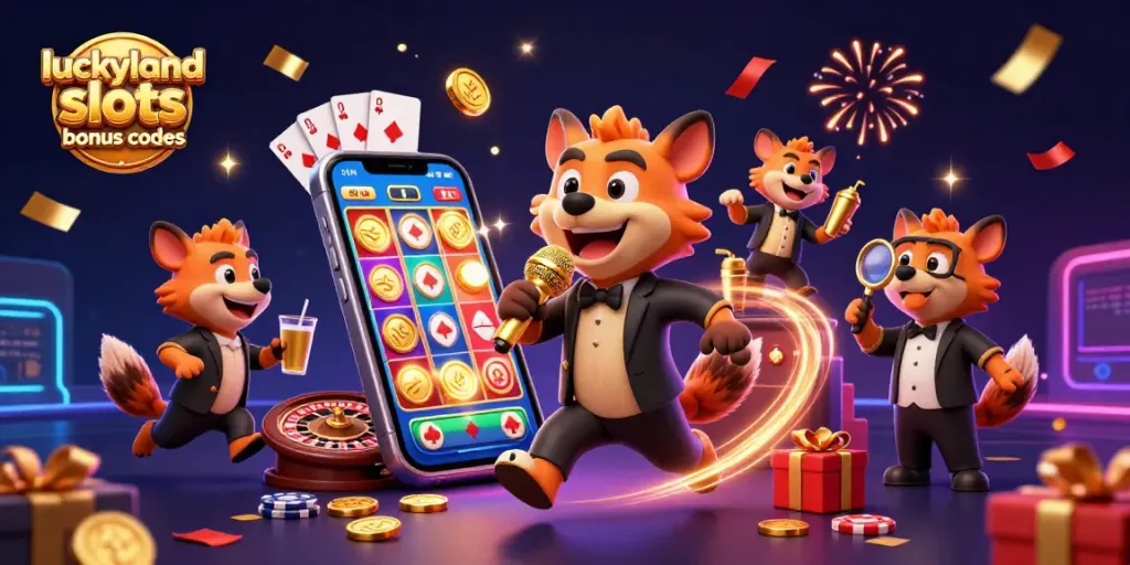 Experience exciting gameplay and bonuses with luckyland slots bonus codes in this vibrant casino illustration.
