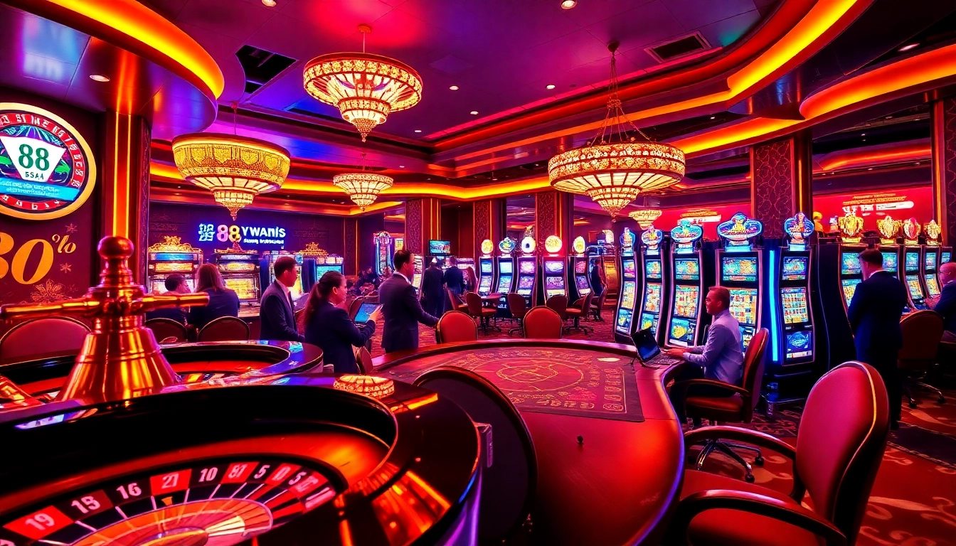 Explore the thrilling action at 88aa casino with roulette and slot machines in a vibrant setting.