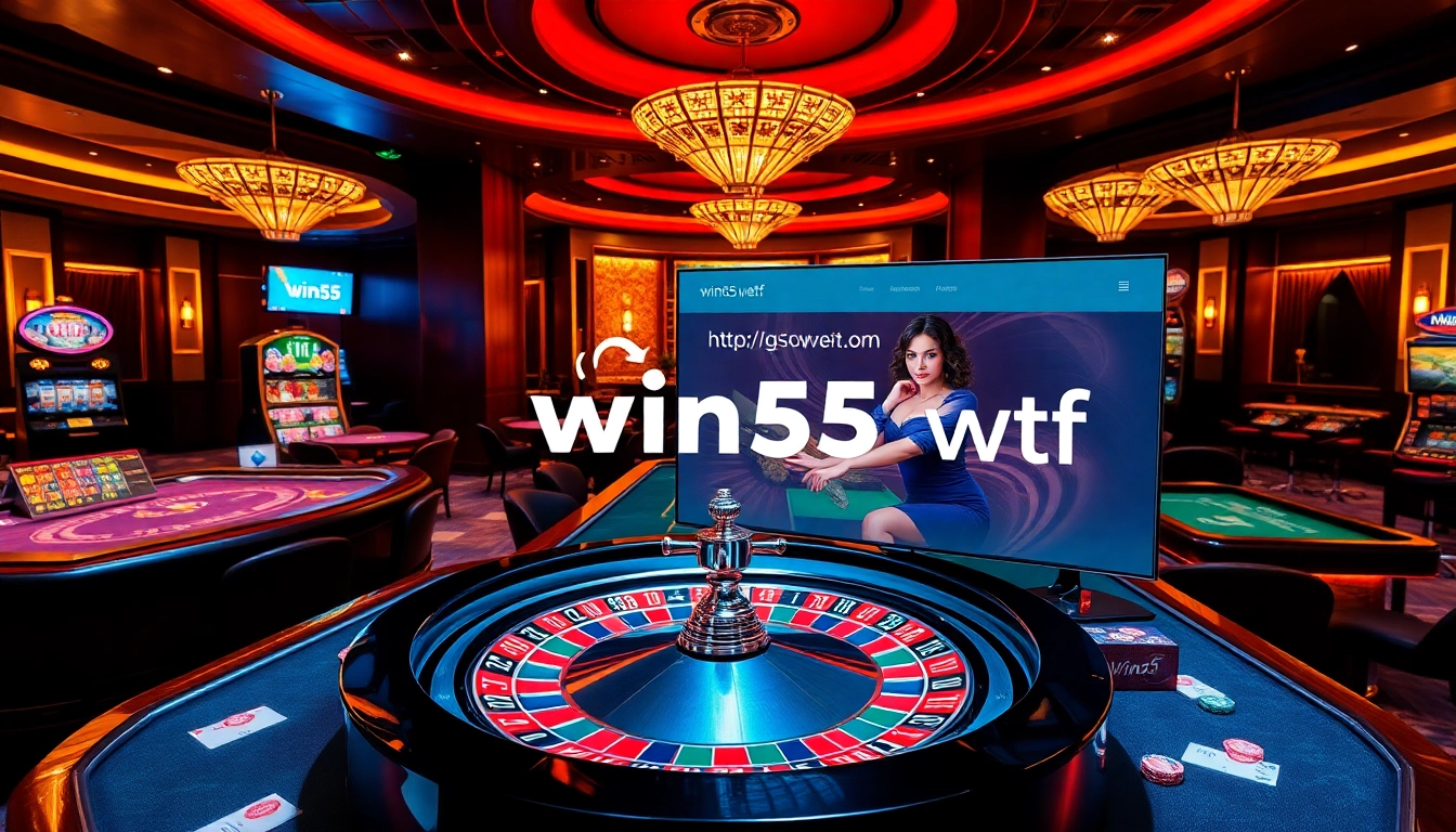 Experience the excitement of https://win55.wtf/ at a luxurious casino with vibrant roulette and poker tables.