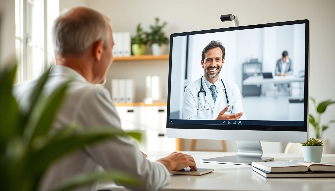 Engaging online urgent care doctor visit with a patient discussing health concerns in a modern environment.