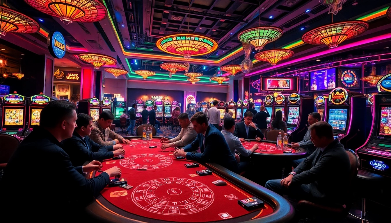 Experience the thrill of y3娱乐 in a dynamic casino scene featuring engaged players and vibrant gaming tables.