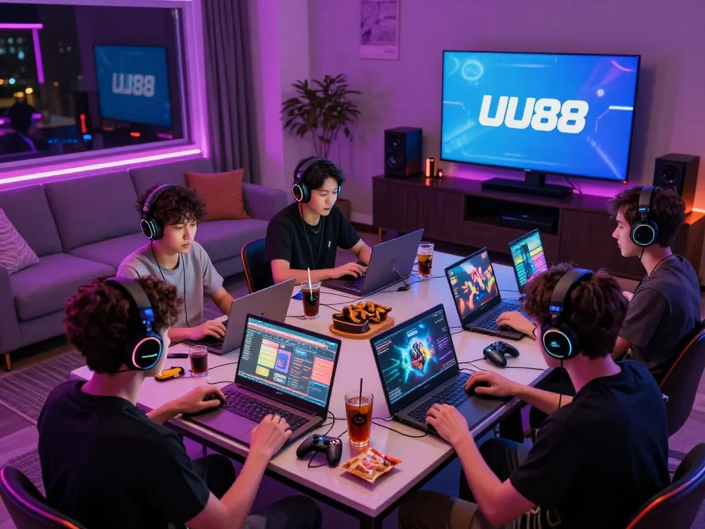 Exciting online gaming scene featuring players immersed in UU88 gaming experiences with vibrant lighting and gaming equipment.